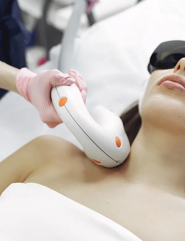 Laser handpiece treating the neck and chest area in St. Petersburg FL